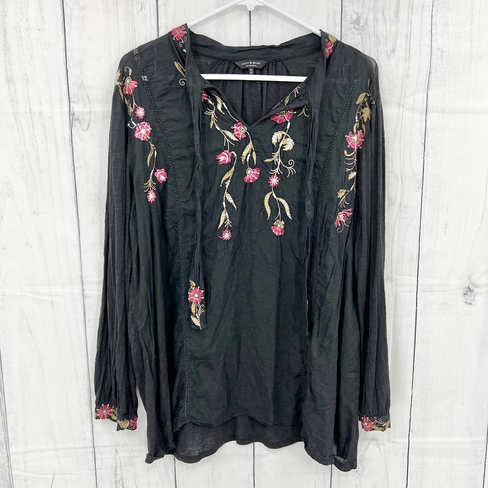 Lucky Brand 1X Bohemian Black Top